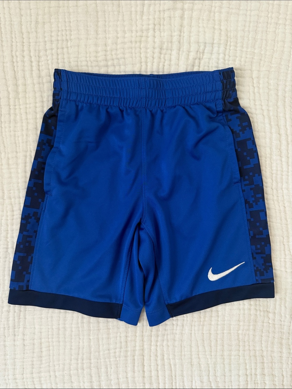 Nike Blue DRI FIT Boys' Athletic Shorts with White Swoosh